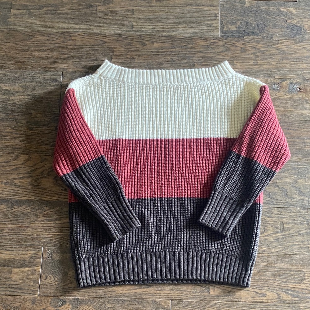 Colorblock Rib-Knit Sweater - Cream, Red, Brown